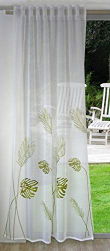 Clever-Kauf-24 Schlaufenschal Monstera | Bestickt | BxH 140x245cm | transparent | 2489 | mit angenähtem Gardinenband |