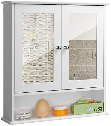 BAKAJI Hängeschrank, Wandspiegel, Holz, 2 Türen, Weiß, Spiegel, einzigartig