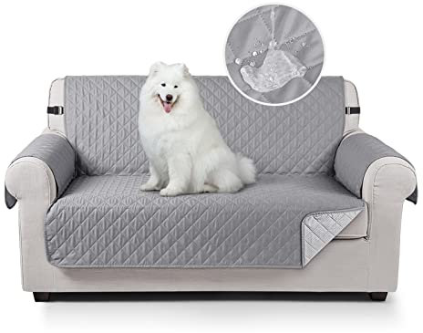 TAOCOCO Sofa Überzug, Sofabezug Wasserdicht Mit Gummiband,Wohnzimmer Anti-Rutsch Gepolsterter Sofaschutz für Haustiere, Katzen, Hunde, Spielende Kinder(Hellgrau, 2 Sitzer)