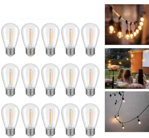 KGC 15Pack Shatterproof & Waterproof S14 Replacement LED Light Bulbs 2200K