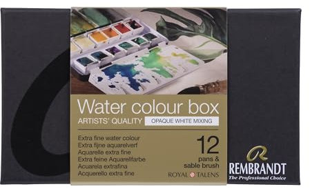 Rembrandt Profi-Aquarellfarben-Set in luxuriöser Metalldose | Deckweiß Mischauswahl | 12 Farben + Pinsel