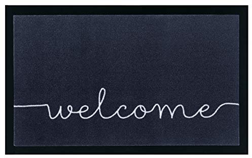 Hanse Home Printy Fußmatte für Innen und Außen 45x75cm - Schmutzfangmatte Türmatte Cozy Welcome mit Schriftzug Waschbar & Wetterfest, rutschfest für Eingangsbereich & Außenbereich – Anthrazit Creme