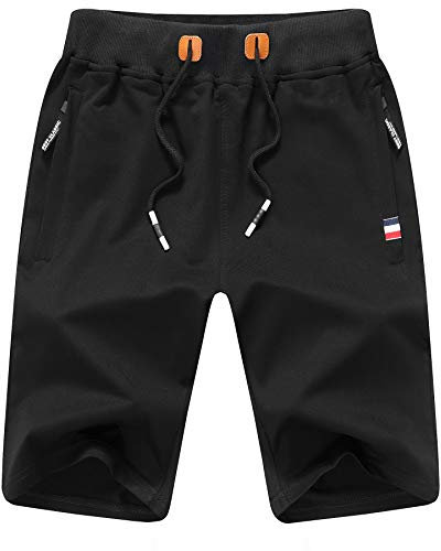 ZOXOZ Kurze Hosen Herren Shorts Sommer Jogginghose Kurz Baumwolle Gym Sweat Sport Fitness Shorts mit Reißverschluss Elastische Taille Schwarz XXXL