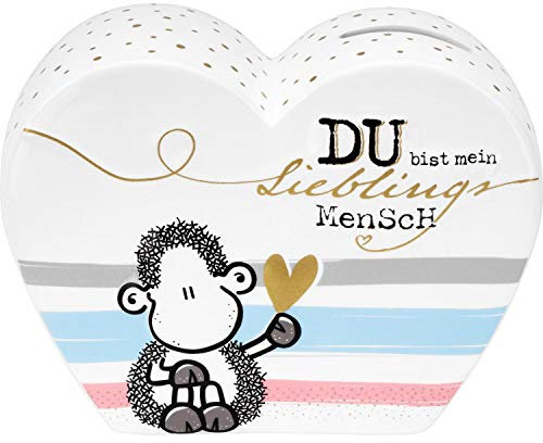 Sheepworld 3D Spardose Mensch | figürliche Spardose in Herzform, Dolomite, Höhe 12,5 cm | Geschenk Geburtstag, Valentinstag, Weihnachten | 46946