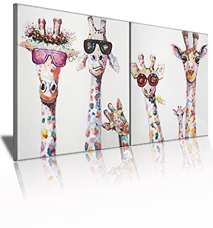 AKOTAC - Giraffen-Druck, Leinwand, Wandkunst, Dekoration, Cartoon, gerahmt, Wohnzimmer