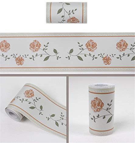 Tapetenbordüre zum Abziehen und Aufkleben, dekorative Bordüre für Badezimmer, Wohnzimmer, Küche, gelbe Blume auf Weiß, 10,6 cm x 1000 cm