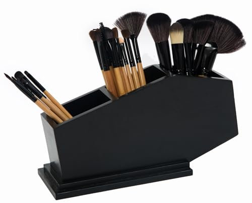 Day To Night Decors Sarg Make-up-Pinselhalter – Gothic-Küchenzubehör-Halter – gruseliger Schreibtisch-Organizer für Zuhause und Büro – Gothic-Dekor für Schlafzimmer und Badezimmer – Schwarz