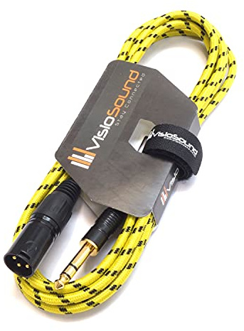 VisioSound Male XLR to 6.35mm Stereo TRS Jack Lead/Balanced Signal/Audio Speaker Cable (3m, Yellow/Black)