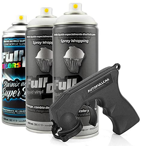 AutoFullCar - Pack 3 Spray Full Dip FULLDIP 2 Sprays Color a elegir + 1 Spray Barniz Brillo de Acabado Resistente (Blanco)