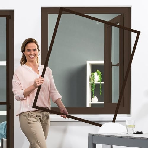 empasa Insektenschutz Fliegengitter Fenster Alurahmen BASIC | ohne Bohren und Schrauben in verschiedenen Farben und Größen, Farbe:Braun, Größe:50 x 50 cm