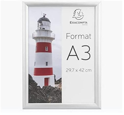 Exacompta - Réf. 8394358D - 1 cadre mural aluminium - format à classer A3 - peut être utilisé horizontalement ou verticalement - vis et chevilles fournies - Alu/cristal