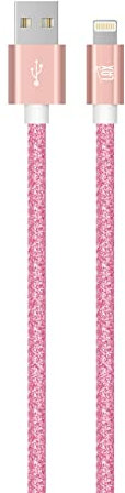 LAX Gadgets USB A to Lightning Cable - Glitter Apple MFI Certified Lightning Cable for iPhone, iPad, iPod - Durable Nylon Braided Fast Charging Cable - High Data Sync - 10 Feet - Rose Gold