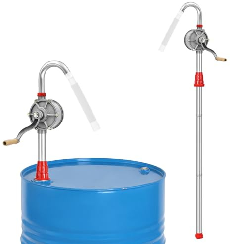 QWORK Aluminum Drum Rotary Hand Pump, Barrel Pump Hand Crank Oil Gas Barrel Drum Pump Rotary Oil Fuel for 5, 15, 30, 55 gal
