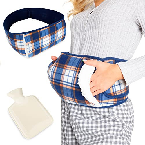 CityComfort Wearable Hot Water Bottle Period Pain Relief Belt Plush Hot Water Bag Pouch with Fluffy Waist Cover & Hand Pockets Wrap Around for Endometriosis Stomach Cramps (Tartan) Multicolour