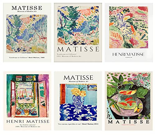 MOROBOR Lot de 6 affiches rétro vintage Matisse, Henri Matisse, paysage abstrait, peinture sur toile pour salon, décoration d'intérieur (sans cadre, 20 x 30 cm) Multicolore