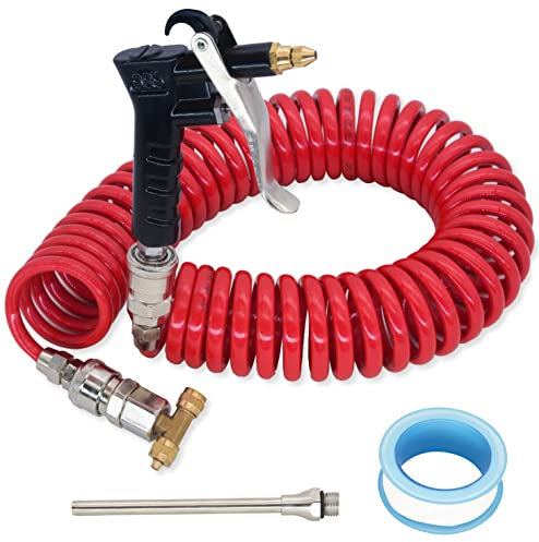 Truck Cab Air Seat Blow Gun Kit, Heavy Duty Truck Air Blow Gun Cleaning with 9 Meter Long Coil and 2 Interchangeable Nozzle Tips - Air Duster Blow Gun Kit