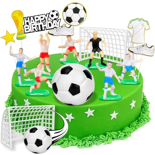 Fußball Tortendeko,16 Stück Topper Tortenaufleger Fussball Geburtstag Deko Kinder Figuren Cupcake Toppers Kuchen Deko Fußball für Männer Junge Geburtstag Party