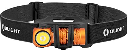 OLIGHT Perun 2 Mini Head Torch 1100 Lumens Rechargeable, Multi-use Right Angle Pocket Light Bright Waterproof Flashlight with Headband, Perfect for Night Camping, Running, Hiking(Orange)