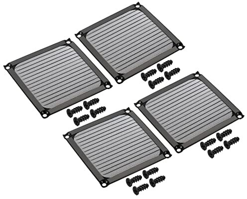 PATIKIL 90mm Fan Filter Grills with Screws, 4 Pack Aluminum Frame Stainless Steel Mesh Dustproof Cover for Computer Case, Black