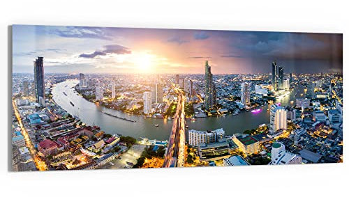 DEQORI Glasbild Echtglas | Motiv Bangkok von oben | horizontal einteilig 150x60 cm | schöne Dekoration | Wandbild für Wohnzimmer, Schlafzimmer, Flur & Küche | moderne Wanddeko