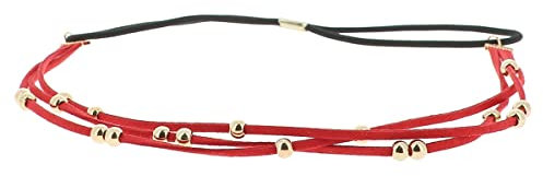 Rotes Damen Haarband - Goldene Perlen Suede Hairband, Samtaspekt - Einheitsgrößer Dünnes Stirnband - Hochzeit Vintage Headband - Original Look Boho, Hippie