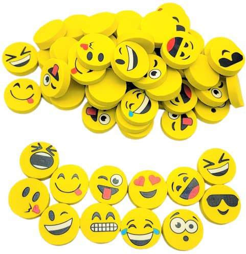 Gelbe 2,5 cm lustige Emoticon Smiley Face Runde Radiergummis (72 Pack) 2,5 cm Fidget Fun Gummi Radiergummis Spiele Home School Work Incentive