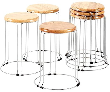 Ecentaur Stapelbare Barhocker, runder Holzhocker, robuster und langlebiger Eisenrahmen, einfach zu verstauen, für Zuhause, Küche, 6 Stück