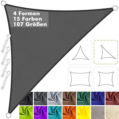Sonnensegel Dreieckig Wasserdicht im Viele Größe und Farben, PES Polyester, Sonnenschutz 95% UV Schutz, Reißfest Wetterfest für Terrasse Garten Balkon- Anthrazit, 1.6x1.6x2.3m