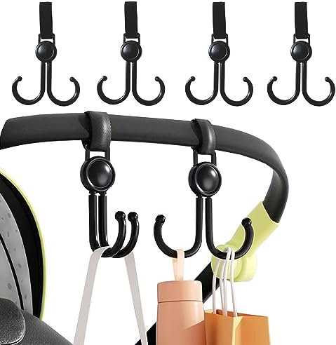 Ahysuet 4 Stück Kinderwagen Haken - Kinderwagen Zubehö, Kinderwagen Haken für Wickeltaschen und Taschen - KinderwagenHaken für Hängesäcke, Universelle Passform - Kinderwagen Zubehör(Schwarz)