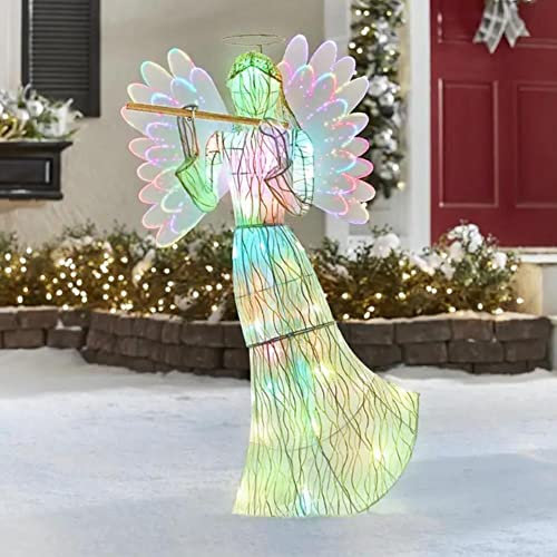 Decorazione da giardino con angelo luminoso, statua di angelo illuminata con tromba e corno, ornamento decorativo for prato con angelo in acrilico illuminato, statua di decorazione artistica for corti