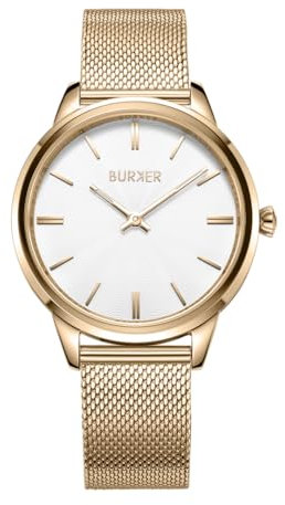 BURKER Damenuhr Emily, Runder Damen Armbanduhr Milanaise-Armband Edelstahl Analog Quarz 3-ATM Wasserdicht - 36 mm - Gold