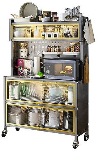 Gabinete De Almacenamiento De Cocina, Soporte para Microondas Y Mueble Bar De Café con Puerta Abatible, Estantes para Panaderos para Cocinas, Comedor, Sala De Estar, con Puerta De Gabinete (Size : L: