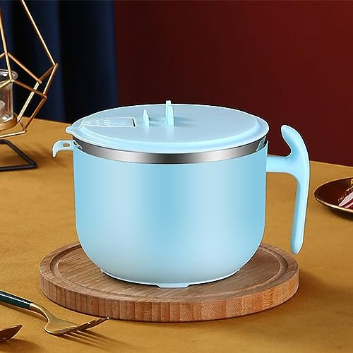 SPORTARC Bol à nouilles instantanées en acier inoxydable 304, bol à nouilles instantanées de 1200 ml, bol à nouilles instantanées avec poignée pour le rangement de la cuisine (bleu)