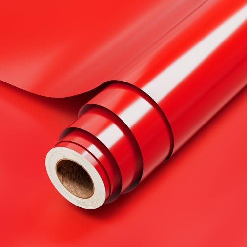 JAVIGA Vinylfolie Plotter Rot Plotterfolie Vinyl Rolle für Cricut, Wasserdichte Glänzende Selbstklebende Folie für DIY-Aufkleber, Dekoration, Geburtstag, 30,5x305cm