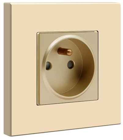 BSEED Prise Murale, 16A Single Prise De Courant Alternatif avec Panneau En Plastique, Prises Électriques Standard, 240V Prise Encastrable(1 Prise, Or)