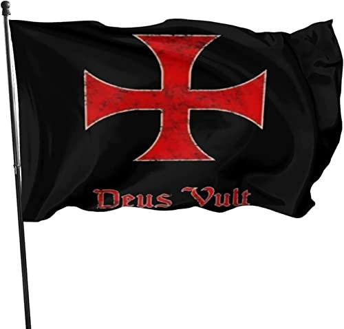 Bandera 90x150cm, Cruz Deus Vult Caballeros Templarios Bandera Para Exteriores Reforzada Divertido Banderas De Verano, Para Balcón, Festival