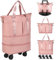 VOOWO Reisetasche mit Rollen, erweiterbar, faltbar, mit Rollen für Reisen, Rollgepäck, Handgepäck, Reisetasche, große Wochenendtasche für Damen und Herren, Pink, Erweiterbare Reisetasche mit Rollen