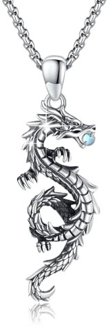 CUOKA MIRACLE Collier dragon en argent sterling 925 pour homme avec pendentif dragon unisexe oxydé cadeau de la Saint-Valentin pour hommes et filles, medium, Argent sterling, Zircone cubique