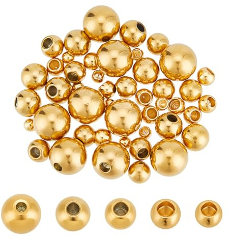 UNICRAFTALE 50Pcs 5 Sizes Stainless Steel Round Memory Wire Cord End s Golden Half Drilled Beads Ball End Jewelry Finding for DIY Necklace Bracelet Jewelry Making
