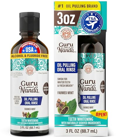 GuruNanda Coconut Oil Pulling with 7 Essential Oils and Vitamin D3, E, K2 (Mickey D), Helps with Fresh Breath, Teeth & Gum Health- Travel Size - 3 oz