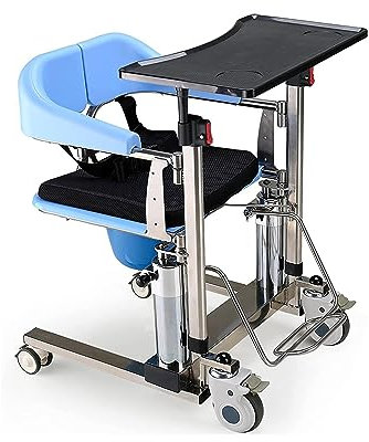 Hydraulic Patient Lift Wheelchair Commode for Home Portable Transfer Lifter W/ 180° Split Seat & Tray Desk Shower Chair W/Cushion & Potty for Elderly Handicapped