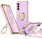 XYZ for Samsung Galaxy S21 Case with Stand, S21 Phone Case with Lanyard for Women Girls, Double Ring Bling Luxury Heart Protective Phone Case for Samsung Galaxy S21, Purple