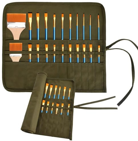 Pinseltasche Künstler Aquarell, Pinselmappe Aquarell Leer, Makeup Pinsel Tasche Rolle, Stifteetui Rolle, Leinwand Stifterolle Pinsel Etui Case, Für Stifte Aquarellstift Gouachestift (22 Slots)