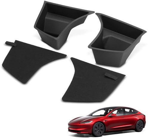 YHTAUTO 2 Pcs Trunk Side Organizer Storage Box with Lids Fit 2024 Tesla Model 3 Highland, Rear Trunk Storage Bins Flocking Waterproof Odorless Interior Accessories