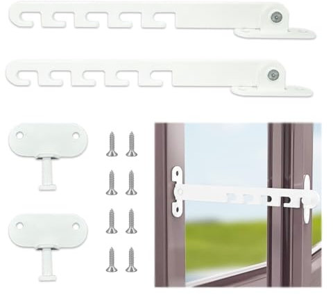 WWYSSZ 2 Piezas Limitador Apertura Ventanas, Limitador de Apertura de Ventana Abatible, Limitador de Ventilación Apertura Ventanas, con Tornillos, para Ajustar las Aberturas de Las Ventanas (Blanco)