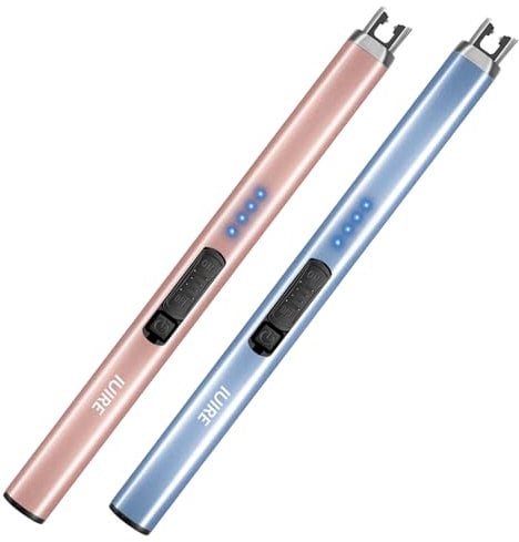 IUIRE Electric Lighter Windproof Flameless Arc Type C Candle Lighters Plasma Rechargeable for Candle BBQ Camping (2 Pack - Blue&Rose gold)