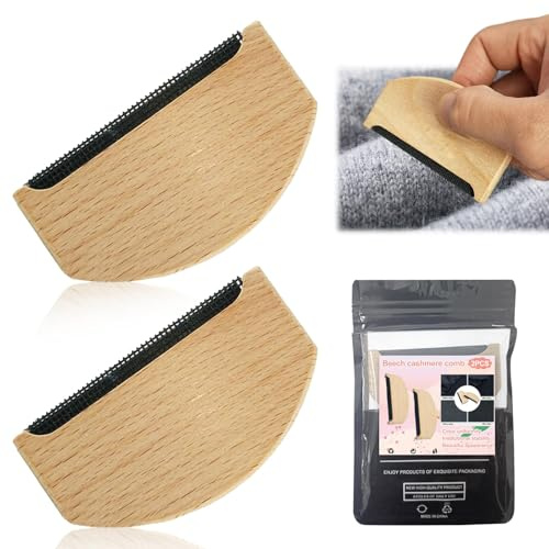 Cashmere Comb in Beechwood, Wooden Comb for Knits, Cashmere and Fine Wool Sweaters, Sweater Shaver Wool, Manual Portable Depiller for Clothes, Fuzz, Bobbles (2 Pcs)