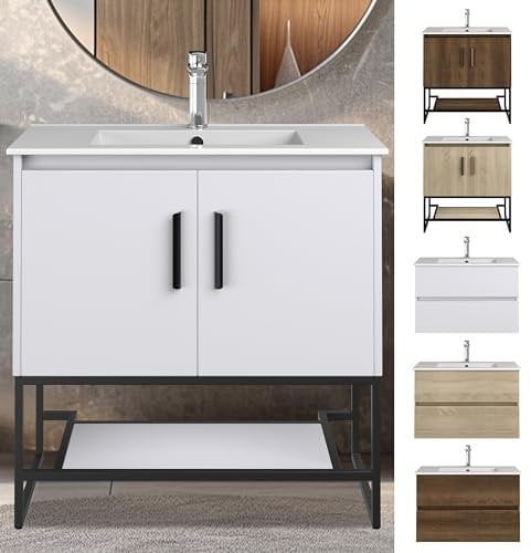 VILSTEIN Waschbeckenunterschrank Stehend, VORMONTIERT, Waschbecken mit Unterschrank, Waschbeckenunterschrank mit Flügeltür, Waschtischunterschrank, Waschtisch mit Unterschrank, Weiß 80 cm