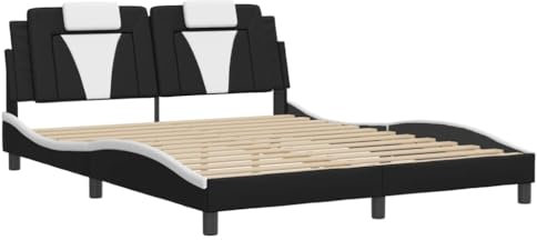 vidaXL Bettgestell, Bett Viana ohne Matratze, Bettrahmen mit Lattenrost, Doppelbett für Schlafzimmer, SchlafzimmerBettgestell Schwarz Weiß 160x200cm Kunstleder