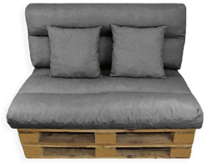 Acomoda Textil - Cojines Sofá Palets 120x80 cm. Conjunto 4 Piezas Desenfundable, Lavable y Mullido de Tela para Interior y Exterior, NO Incluye PALETS. (Gris Oscuro)